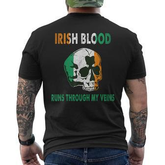Vintage Irish Blood Run Through My Veins Flag Lover Mens Back Print T-shirt - Thegiftio UK