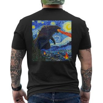 Vintage Japanese Monster Kaiju In Van Gogh Starry Night Men's T-shirt Back Print - Seseable