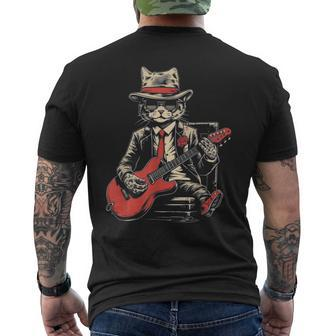 Vintage Jazz Cat Playing Guitar Band Retro Jazz Band Men's T-shirt Back Print - Seseable