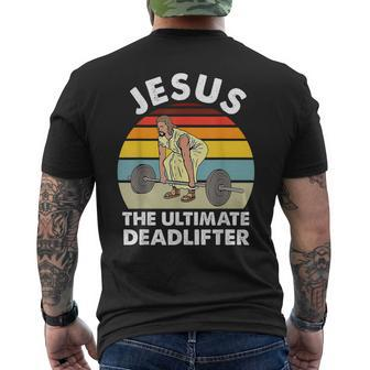Vintage Jesus The Ultimate Deadlifter Gym Bodybuliding Men's T-shirt Back Print | Mazezy