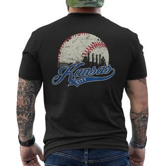 Vintage Kansas City Skyline Gameday Retro Baseball Men's T-shirt Back Print - Seseable