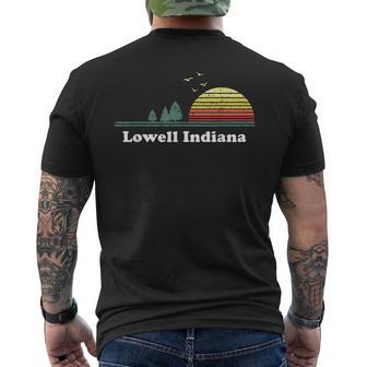 Vintage Lowell Indiana Sunset Souvenir Print Men's T-shirt Back Print - Monsterry