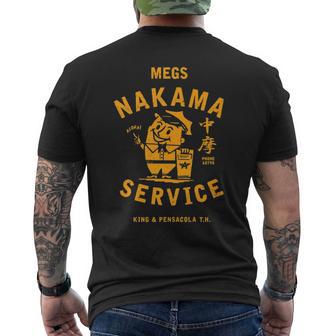 Vintage Megs Nakama Service Reversed Yellow Kanji Attendant Men's T-shirt Back Print - Monsterry DE