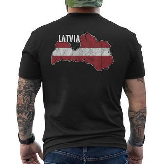 Vintage Patriotic Letts Latvians Pride Latvia Flag Men's T-shirt Back Print - Monsterry