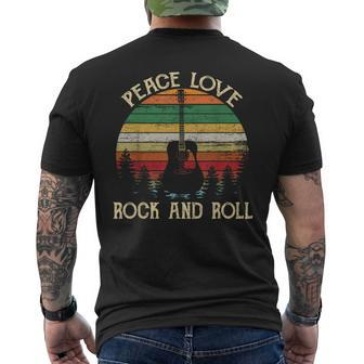 Vintage Peace Love Rock And Roll Guitar Hippie Men's T-shirt Back Print - Monsterry