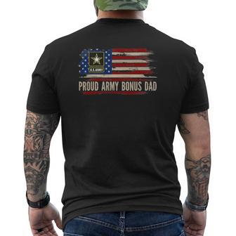 Vintage Proud Army Bonus Dad American Flag Veteran Mens Back Print T-shirt | Mazezy AU