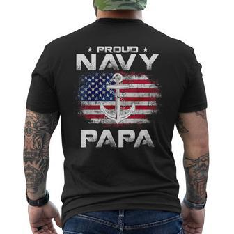 Vintage Proud Navy Papa With American Flag Veteran Men's T-shirt Back Print - Monsterry UK