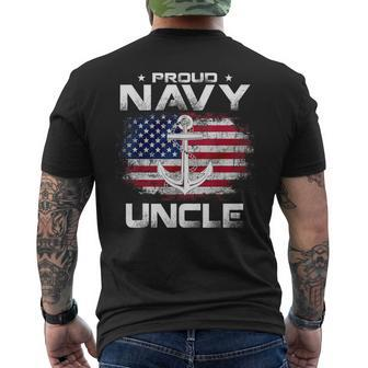 Vintage Proud Navy Uncle With American Flag Veteran Men's T-shirt Back Print - Monsterry