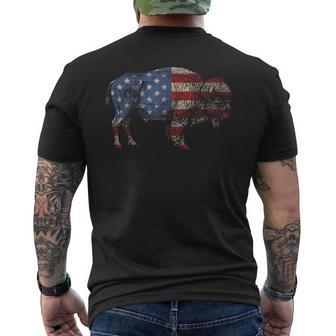 Vintage Retro Bison American Flag Buffalo Simple Men's T-shirt Back Print - Monsterry UK