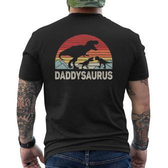 Vintage Retro Daddy Dinosaur Daddysaurus 2 Two Kids Mens Back Print T-shirt | Mazezy