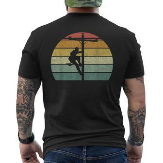 Vintage Retro Lineman Line Worker Utility Pole Lineman Men's T-shirt Back Print - Monsterry