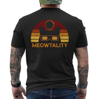 Vintage Retro Meowtality Solar Eclipse 2024 Black Cat Men's T-shirt Back Print - Monsterry