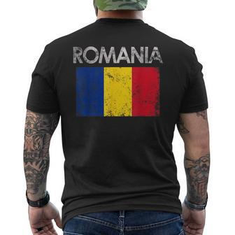 Vintage Romania Romanian Flag Pride Men's T-shirt Back Print - Monsterry AU