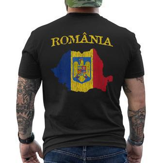 Vintage Romania Romanian Pride Flag Men's T-shirt Back Print - Monsterry DE