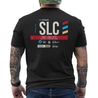 Vintage Salt Lake City Slc Airport Code Retro Air Travel Men's T-shirt Back Print - Monsterry