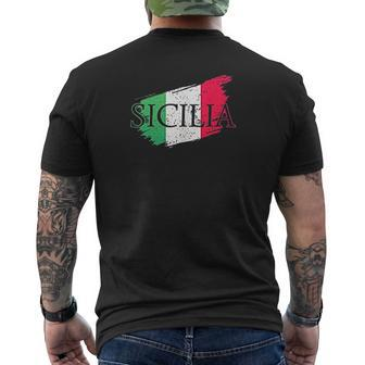 Vintage Sicilia Italy Flag Italia Italian Sicily Souvenir Mens Back Print T-shirt - Thegiftio UK