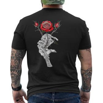 Vintage Skeleton Hand Holding Rose Valentine Men's T-shirt Back Print - Monsterry