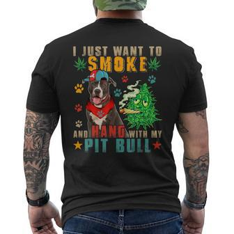 Vintage Smoke And Hang With My Pit Bull Smoker Weed Men's T-shirt Back Print - Monsterry CA