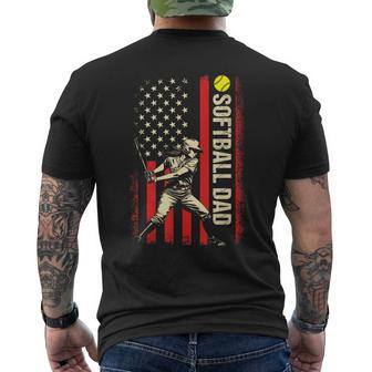 Vintage Softball Dad Us Flag Patriotic Dad Father's Day Men Men's T-shirt Back Print - Monsterry