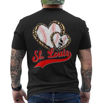 Vintage St Louis Baseball Leopard Heart Baseball Fans Men's T-shirt Back Print - Monsterry