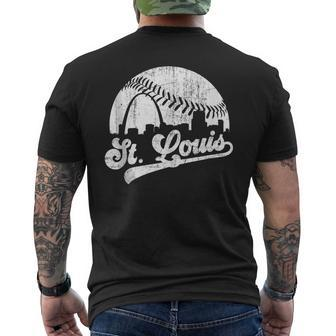 Vintage St Louis Skyline Game Day Retro Baseball Men's T-shirt Back Print - Monsterry UK