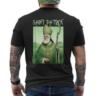 Vintage St Patrick Saint Patty Clover Catholic Prayer Faith Men's T-shirt Back Print - Seseable