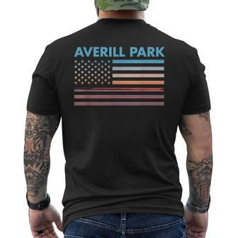 Vintage Sunset American Flag Averill Park New York Men's T-shirt Back Print - Monsterry DE