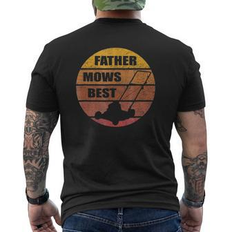 Vintage Sunset Lawn Mower Father Mows Best Silhouette Mens Back Print T-shirt | Mazezy DE
