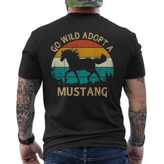Vintage Sunset Wild Mustang Horse Go Wild Adopt A Mustang Men's T-shirt Back Print | Mazezy