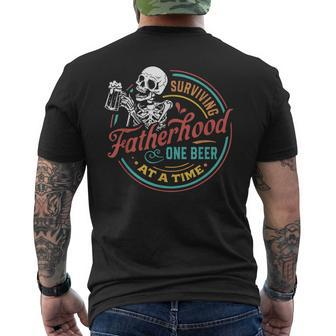 Vintage Surviving Fatherhood One Beer At A Time Men's T-shirt Back Print - Monsterry