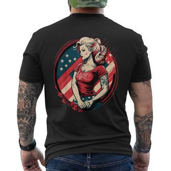 Vintage Tattoo Pin-Up Flag Rebellious Playful American Men's T-shirt Back Print - Monsterry