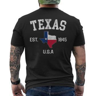Vintage Texas Est 1845 Texas State Flag Map Texan Pride Men's T-shirt Back Print - Thegiftio UK