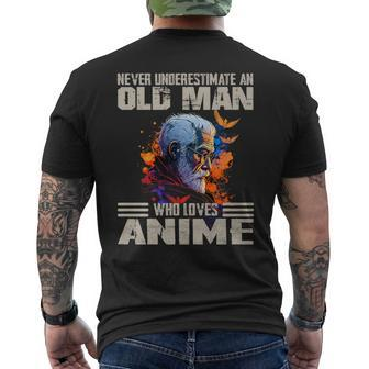 Vintage Never Underestimate An Old Man Who Loves Anime Cute Men's T-shirt Back Print - Thegiftio UK