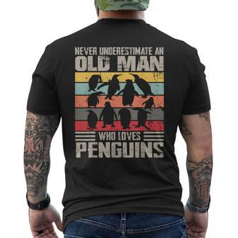 Vintage Never Underestimate An Old Man Who Loves Penguins Men's T-shirt Back Print - Monsterry CA