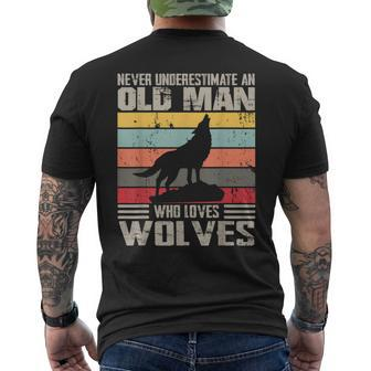 Vintage Never Underestimate An Old Man Who Loves Wolves Cute Men's T-shirt Back Print - Thegiftio UK