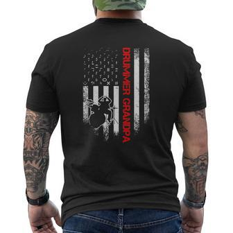 Vintage Usa American Flag Drums Grandpa Drummer Silhouette Mens Back Print T-shirt | Mazezy