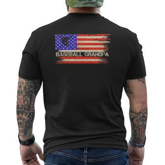 Vintage Usa American Flag Proud Baseball Grandpa Silhouette Mens Back Print T-shirt | Mazezy