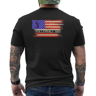 Vintage Usa American Flag Proud Volleyball Dad Silhouette Mens Back Print T-shirt | Mazezy