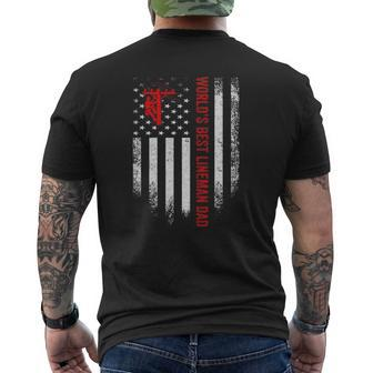 Vintage Usa American Flag World's Best Lineman Dad Tee Mens Back Print T-shirt | Mazezy