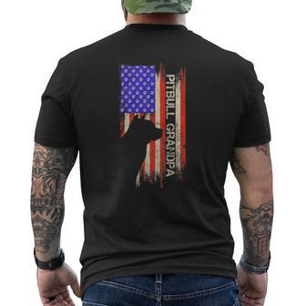 Vintage Usa Flag Proud Pitbull Dog Grandpa Pittie Silhouette Mens Back Print T-shirt | Mazezy