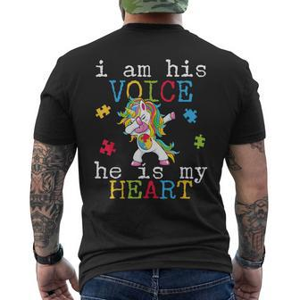 Im His Voice Hes My Heart Dabbing Unicorn Autism Men's T-shirt Back Print - Monsterry