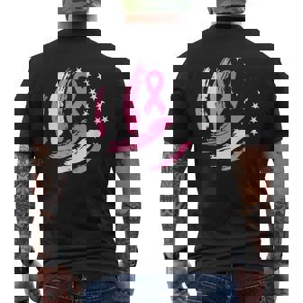 Volleyball Pink Ribbon Breast Cancer Awareness Usa Flag Men's T-shirt Back Print | Mazezy