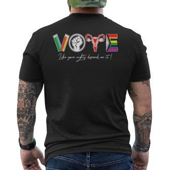 Vote Books Fist Uterus Lgtbq Flag Retro Pro Choice Liberal Men's T-shirt Back Print - Seseable