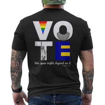 Vote Dissent Collar Statue Of Liberty Pride Flag Equality Men's T-shirt Back Print - Monsterry AU