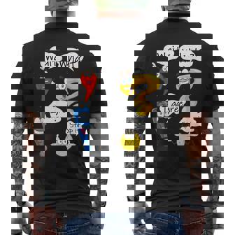 Wait What English Grammar Punctuation Marks Cartoon Men's T-shirt Back Print - Seseable