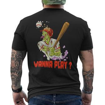 Wanna Play Zombie Baseball Player Men's T-shirt Back Print - Monsterry