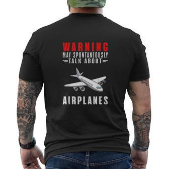 Warning May Spontaneously Start Talking About Airplanes Mens Back Print T-shirt - Thegiftio UK
