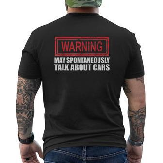 Warning May Spontaneously Talk About Cars Human Mens Back Print T-shirt - Thegiftio UK