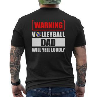 Warning Volleyball Dad Will Yell Loudly Mens Back Print T-shirt | Mazezy