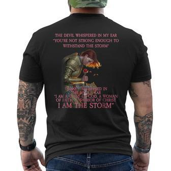 Warrior Of Christ The Devil Whispered In My Ear You’Re Not Strong Enough To Withstand The Storm Shirt Mens Back Print T-shirt - Thegiftio UK